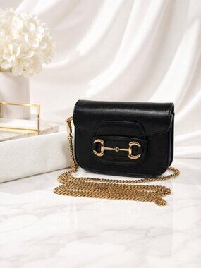 Authentic Gucci Horsebit 1955 Mini Chain Crossbody Black Leather